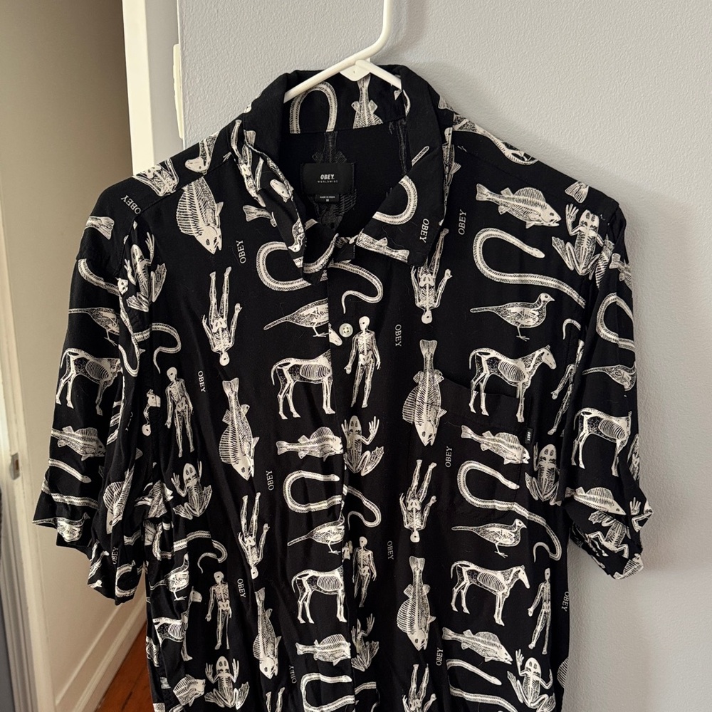 Obey Black and White Graphic Casual Shirt